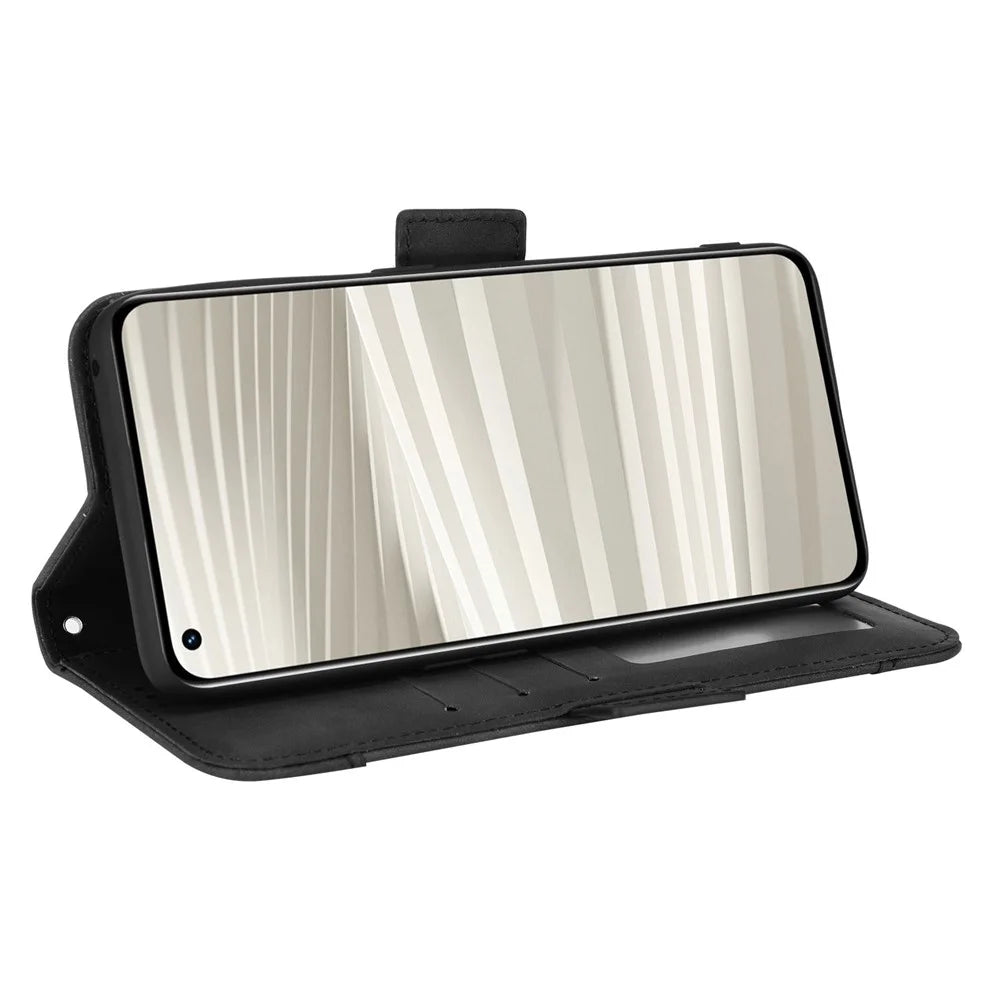 For Realme GT2 Pro PU Leather Wallet Phone Case Card Slots Holder Stand Magnetic Shockproof Cover - Black - 6