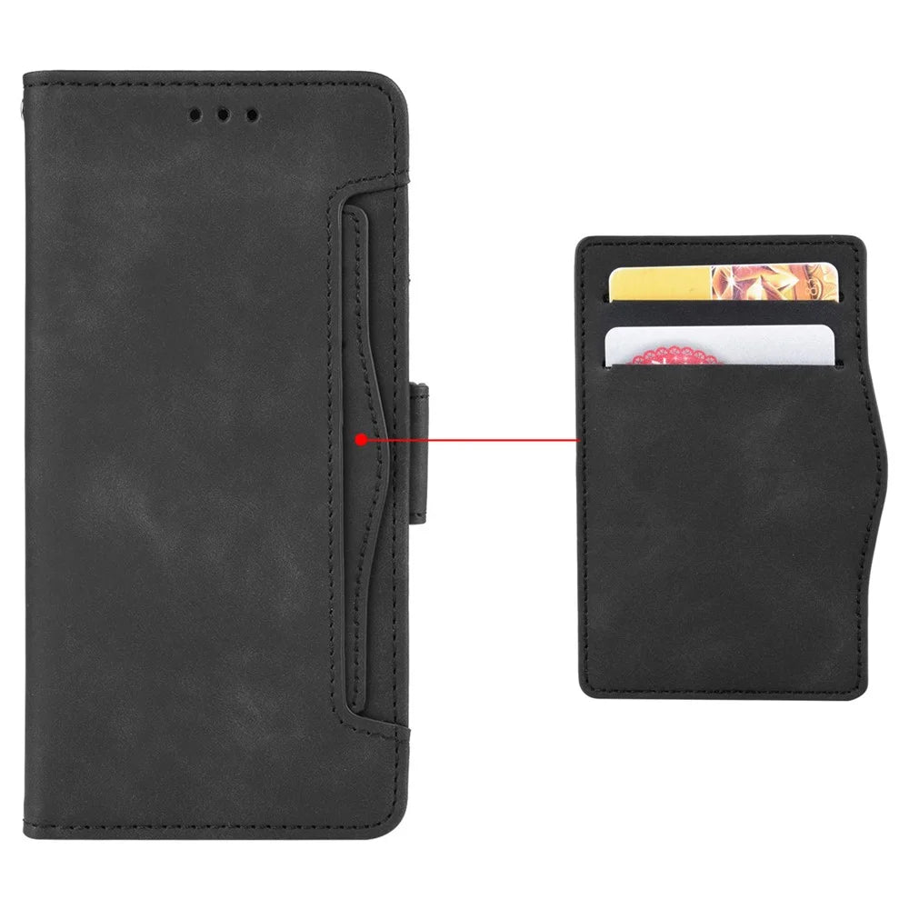 For Realme GT2 Pro PU Leather Wallet Phone Case Card Slots Holder Stand Magnetic Shockproof Cover - Black - 7