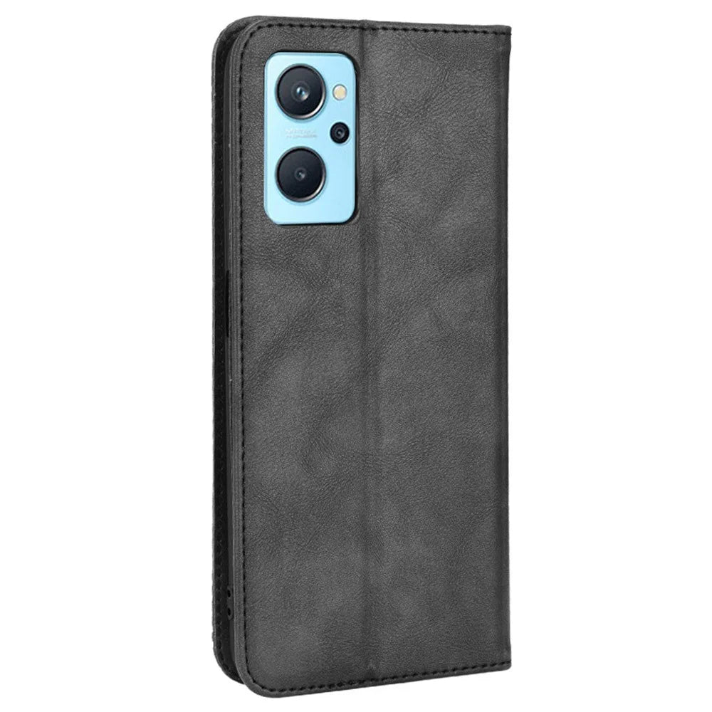 Mosaic Imprinted Leather Case for Realme 9i/Oppo A36 4G/A76 4G, Wallet Stand Auto Closing Magnetic Phone Cover - Black - 3