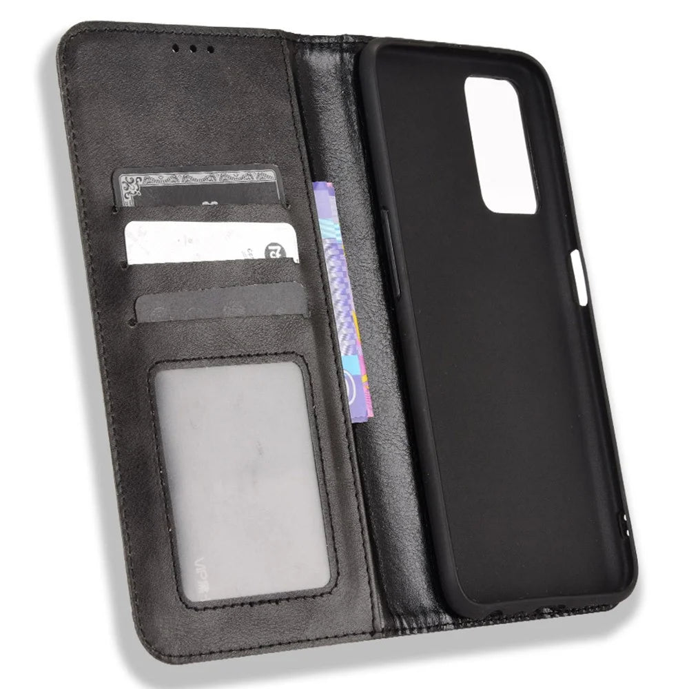 Mosaic Imprinted Leather Case for Realme 9i/Oppo A36 4G/A76 4G, Wallet Stand Auto Closing Magnetic Phone Cover - Black - 6