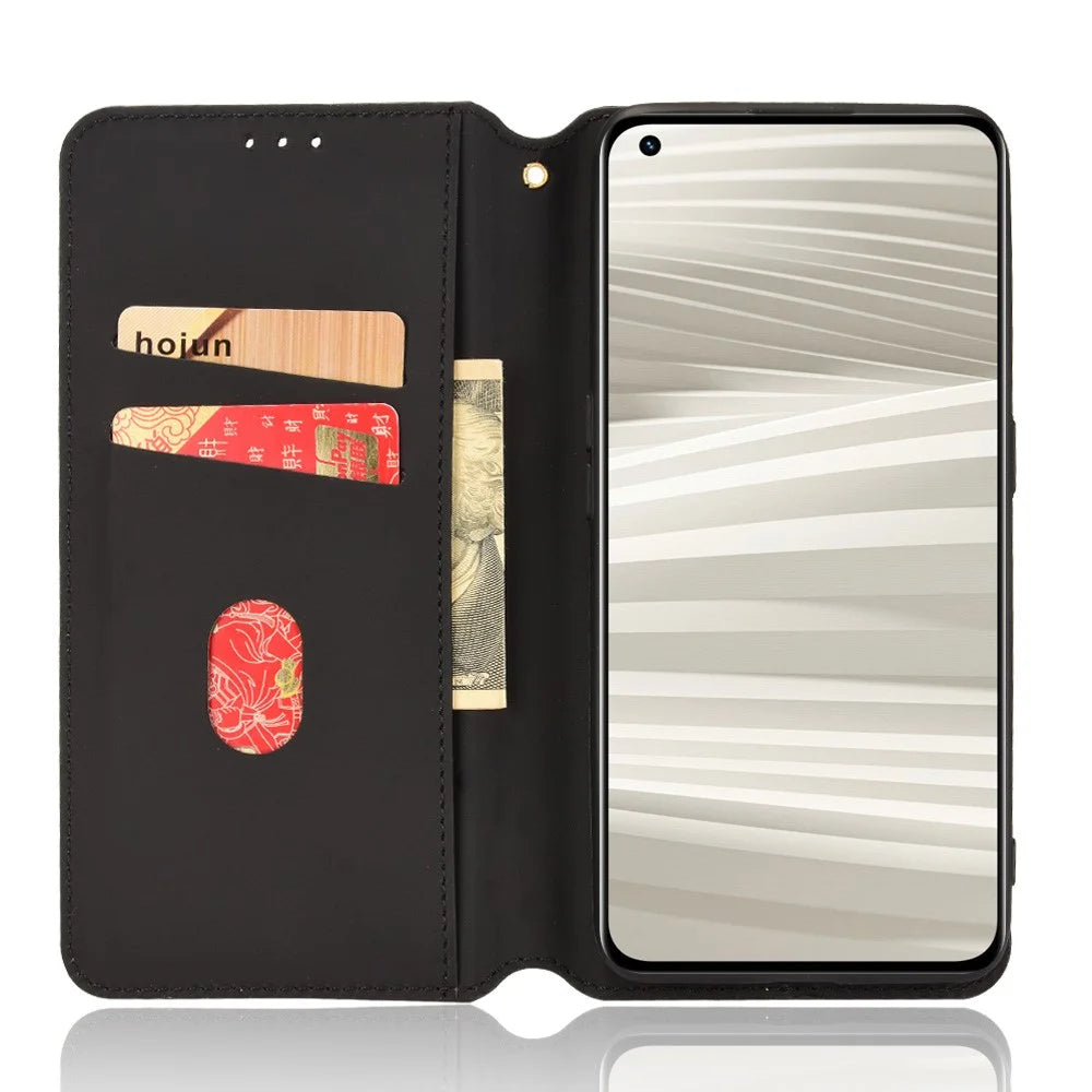For Realme GT2 Pro Flip Phone Cover Wallet Imprinted Rhombus Pattern Phone Stand Anti-scratch PU Leather Protective Phone Case - Black - 2