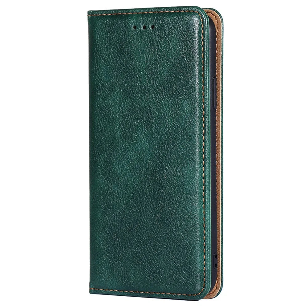 For Realme GT2 Pro PU Leather Magnetic Absorption Phone Case Stand Folio Wallet TPU Shockproof Flip Cover - Green - 2