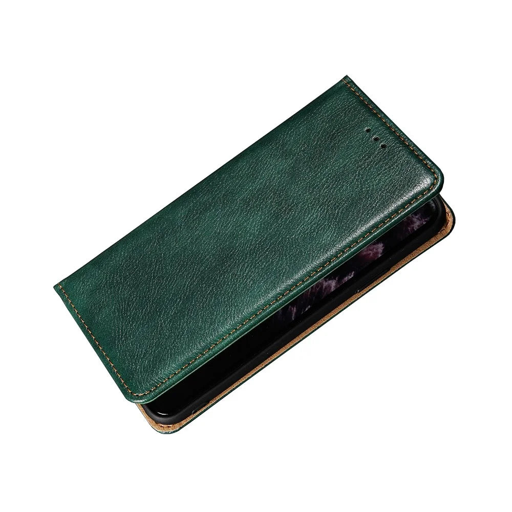For Realme GT2 Pro PU Leather Magnetic Absorption Phone Case Stand Folio Wallet TPU Shockproof Flip Cover - Green - 7