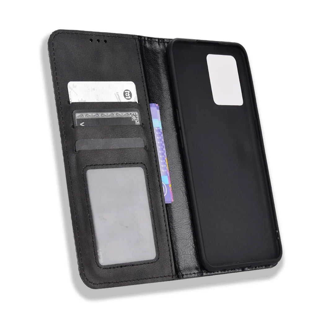 For Realme 9 Pro+ PU Leather Magnetic Auto-absorbed Vintage Mosaic Imprinted Stand Case with Wallet - Black - 7