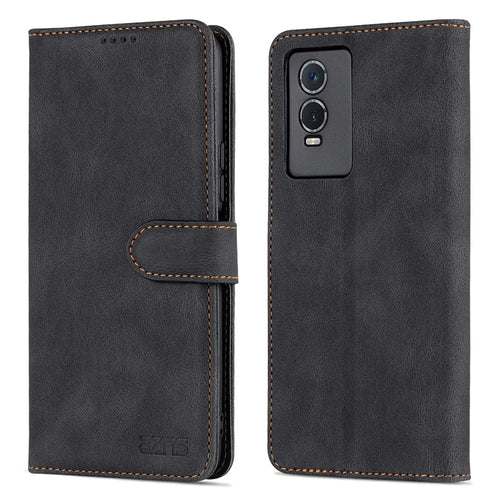 AZNS Phone Case for vivo Y76s/Y74s, PU Leather Wallet Folding Stand Magnetic Scratch-proof Flip Cover - Black - 1