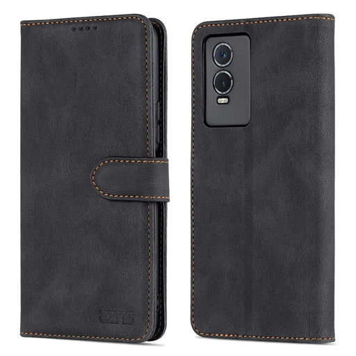 AZNS Phone Case for vivo Y76s/Y74s, PU Leather Wallet Folding Stand Magnetic Scratch-proof Flip Cover - Black - 1