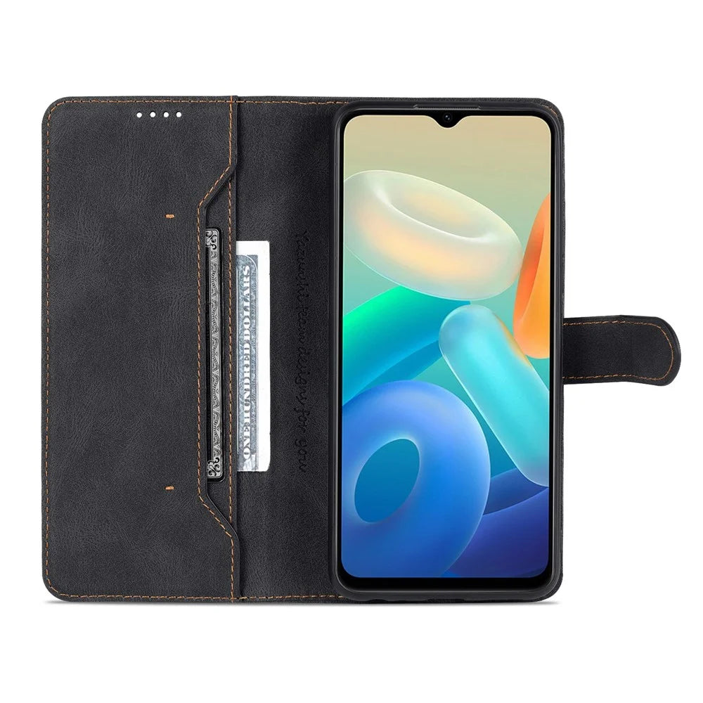 AZNS Phone Case for vivo Y76s/Y74s, PU Leather Wallet Folding Stand Magnetic Scratch-proof Flip Cover - Black - 4