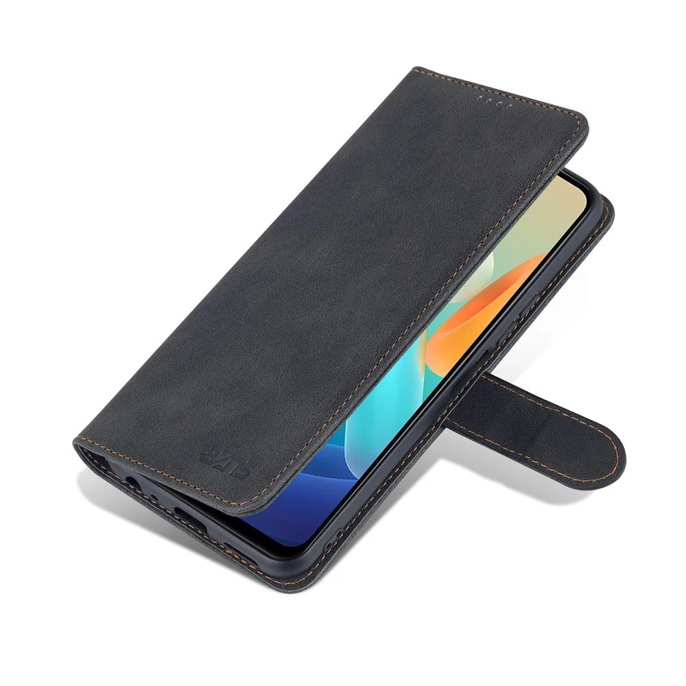 AZNS Phone Case for vivo Y76s/Y74s, PU Leather Wallet Folding Stand Magnetic Scratch-proof Flip Cover - Black - 7