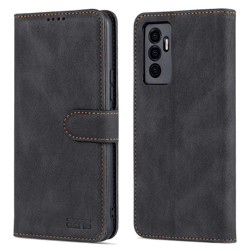 AZNS for vivo S10e 5G/V23e 4G/5G Phone Case, Folio Stand Wallet Magnetic PU Leather Protect Folio Cover - Black - 1