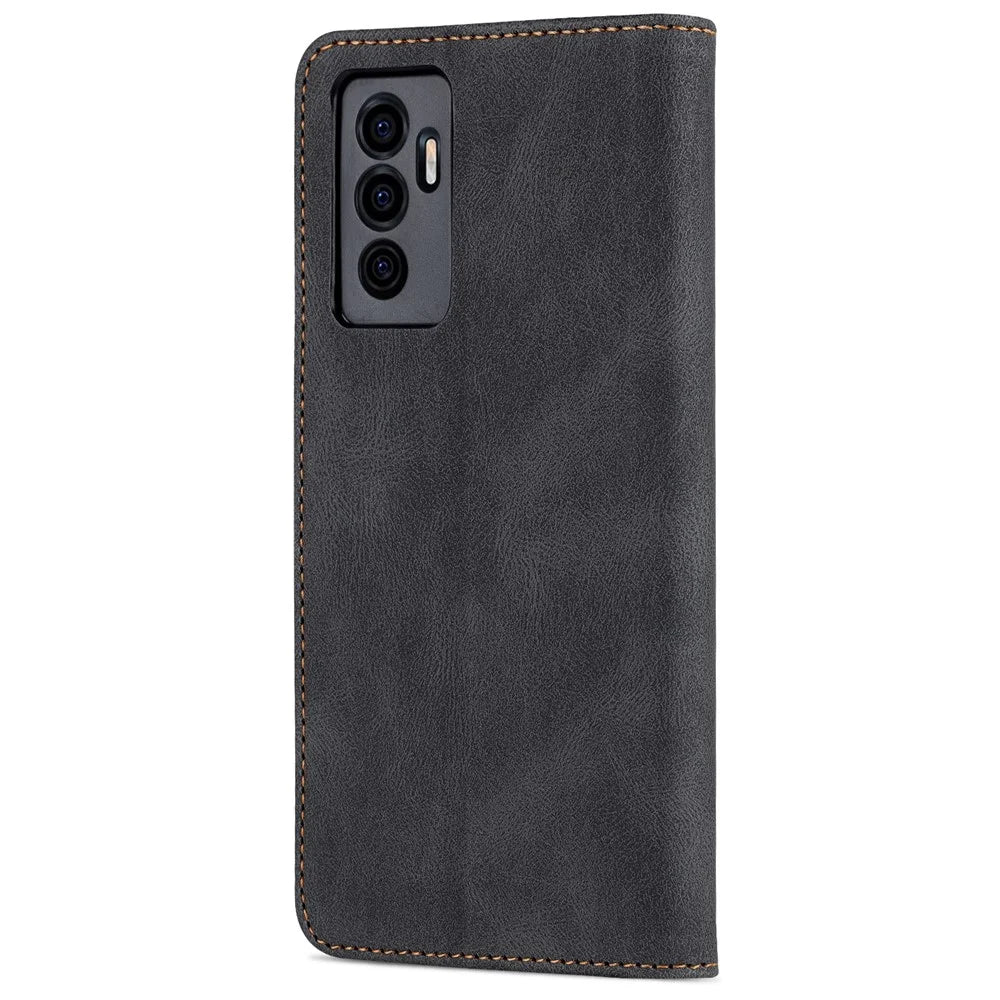 AZNS for vivo S10e 5G/V23e 4G/5G Phone Case, Folio Stand Wallet Magnetic PU Leather Protect Folio Cover - Black - 3