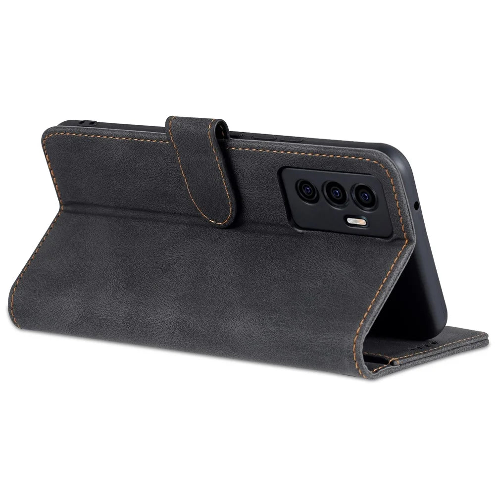 AZNS for vivo S10e 5G/V23e 4G/5G Phone Case, Folio Stand Wallet Magnetic PU Leather Protect Folio Cover - Black - 6