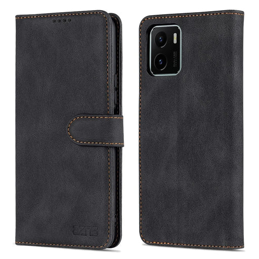 AZNS PU Leather Cover for vivo Y15a/Y15s, Shockproof Anti-scratch Wallet Stand TPU Interior Shell Case - Black - 1