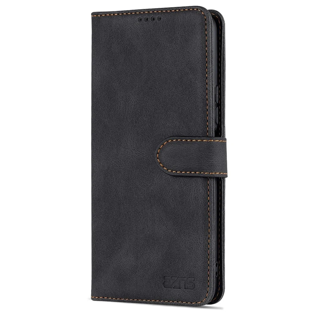 AZNS PU Leather Cover for vivo Y15a/Y15s, Shockproof Anti-scratch Wallet Stand TPU Interior Shell Case - Black - 2