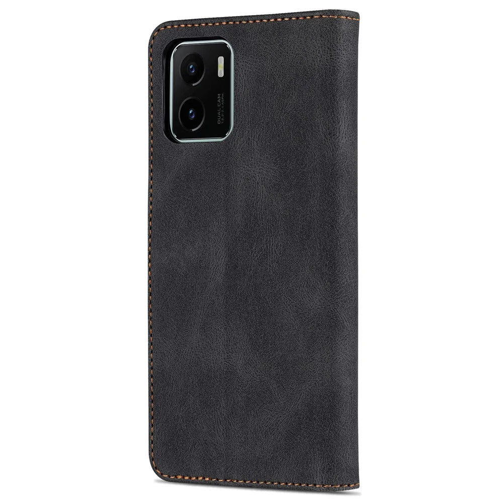 AZNS PU Leather Cover for vivo Y15a/Y15s, Shockproof Anti-scratch Wallet Stand TPU Interior Shell Case - Black - 3