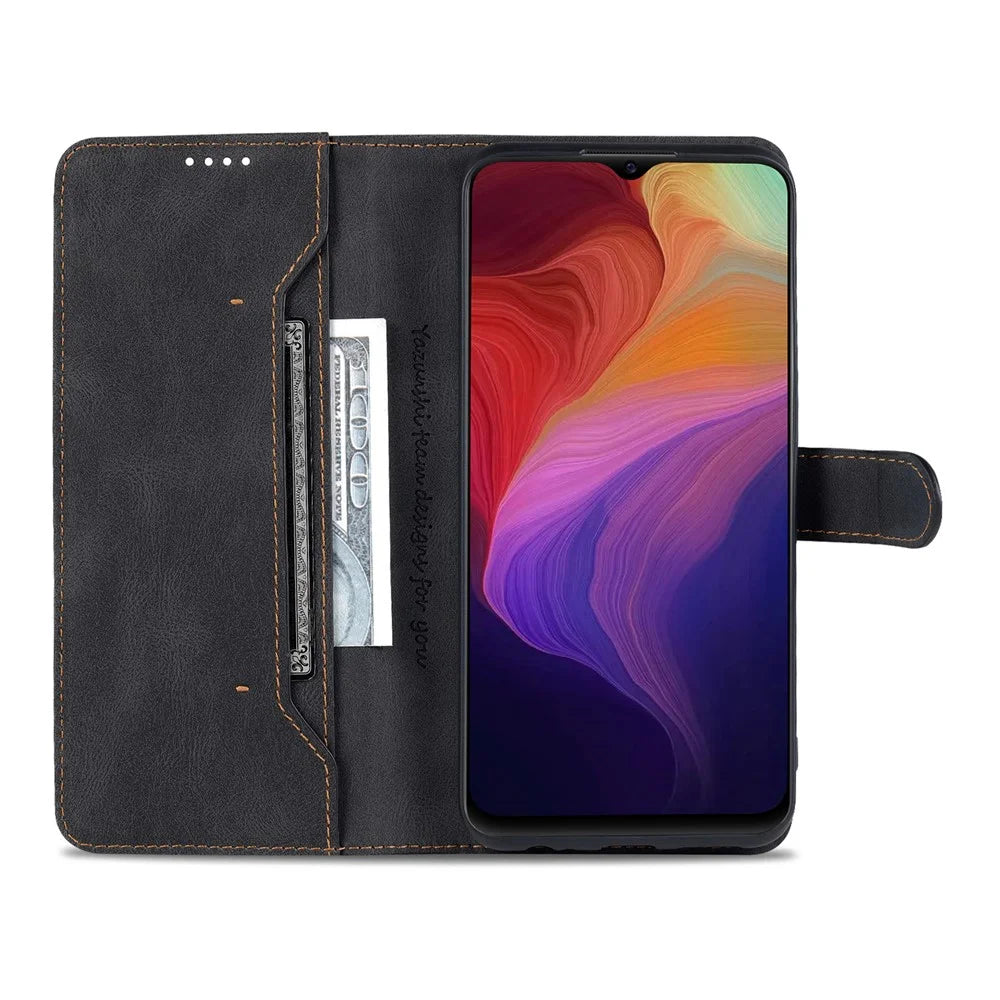AZNS PU Leather Cover for vivo Y15a/Y15s, Shockproof Anti-scratch Wallet Stand TPU Interior Shell Case - Black - 4