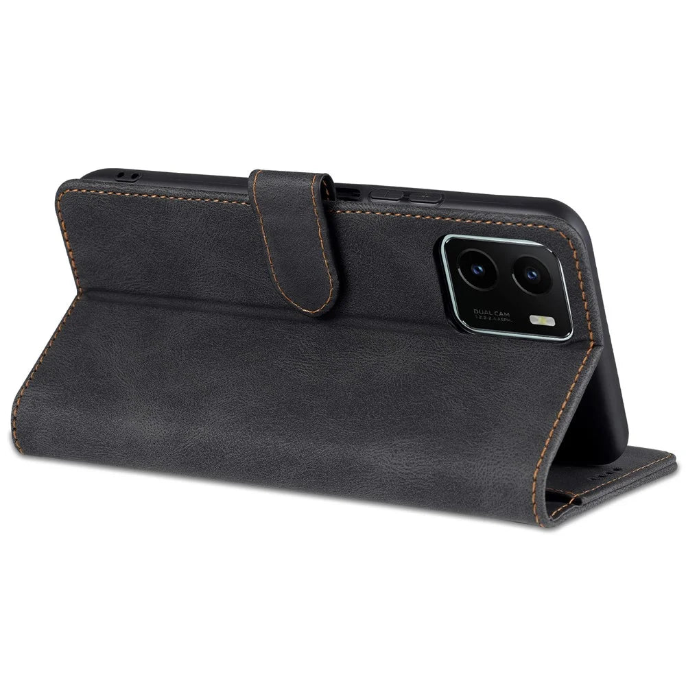 AZNS PU Leather Cover for vivo Y15a/Y15s, Shockproof Anti-scratch Wallet Stand TPU Interior Shell Case - Black - 6