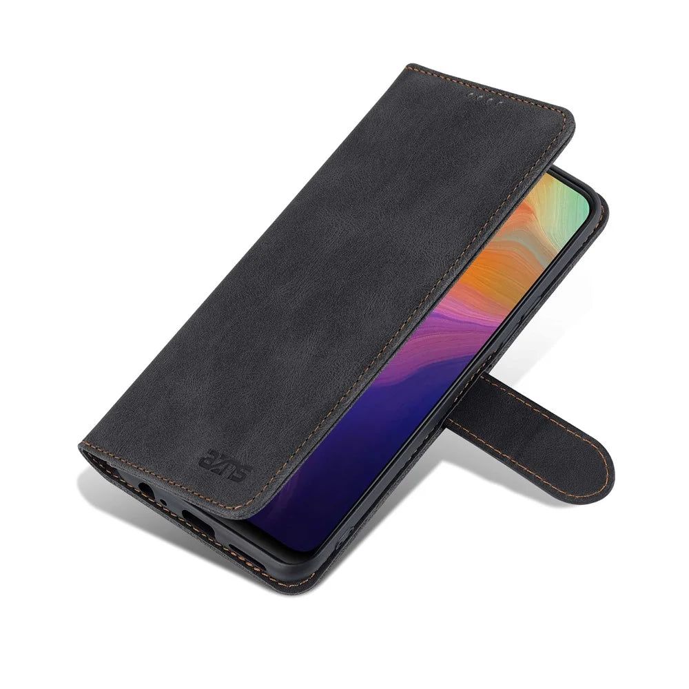 AZNS PU Leather Cover for vivo Y15a/Y15s, Shockproof Anti-scratch Wallet Stand TPU Interior Shell Case - Black - 7