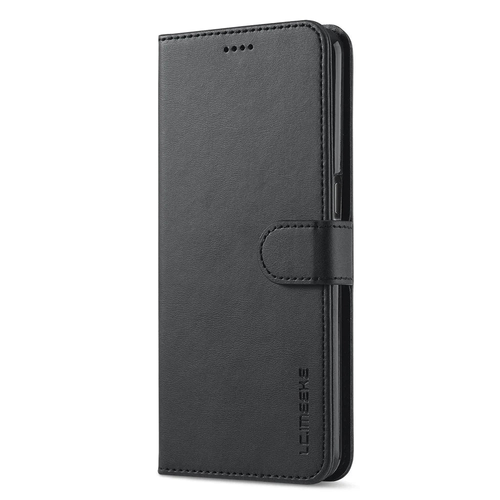 LC.IMEEKE for Realme 9i/Oppo A36/Oppo A76 Textured PU Leather Flip Folio Stand Case Mobile Phone Wallet Case Cover - Black - 2