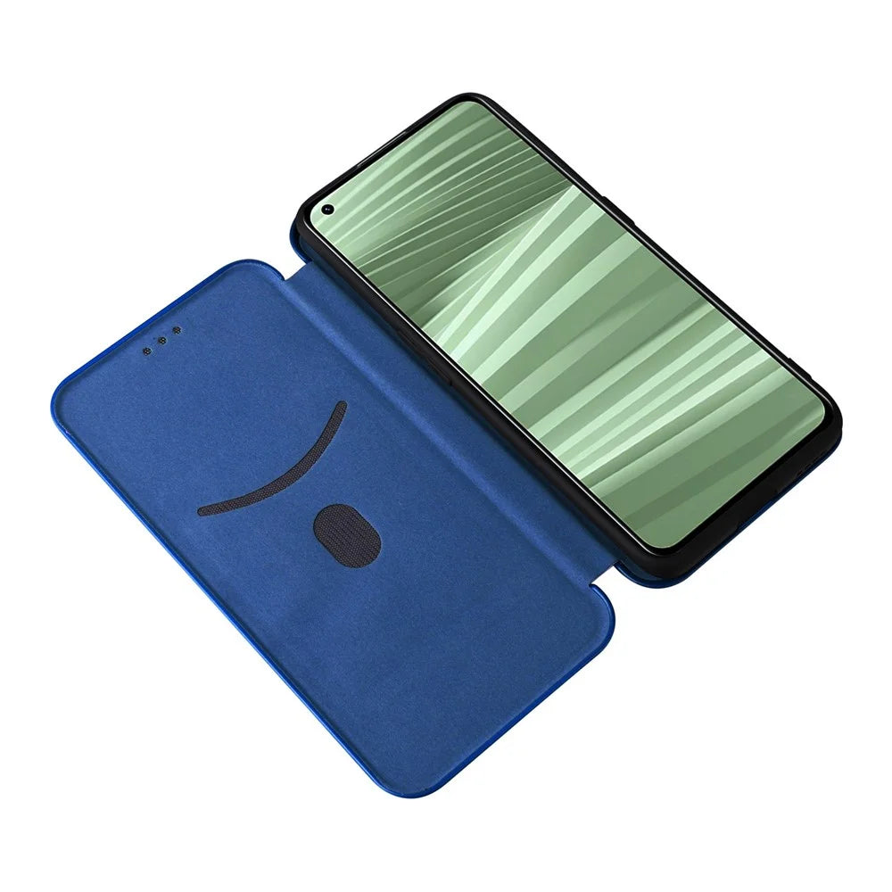 For Realme GT2 Pro 5G Carbon Fiber Texture Magnetic Auto Closure Leather Case Stand Cover - Blue - 2
