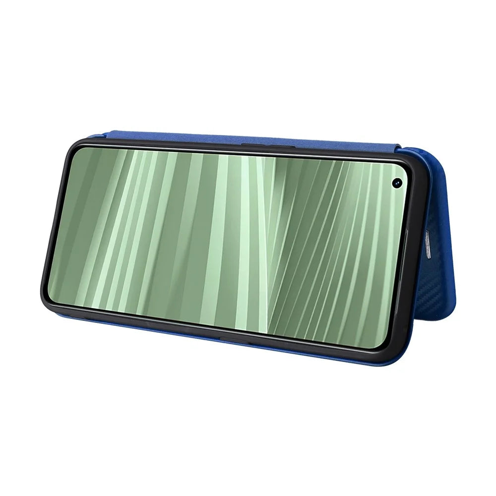 For Realme GT2 Pro 5G Carbon Fiber Texture Magnetic Auto Closure Leather Case Stand Cover - Blue - 3