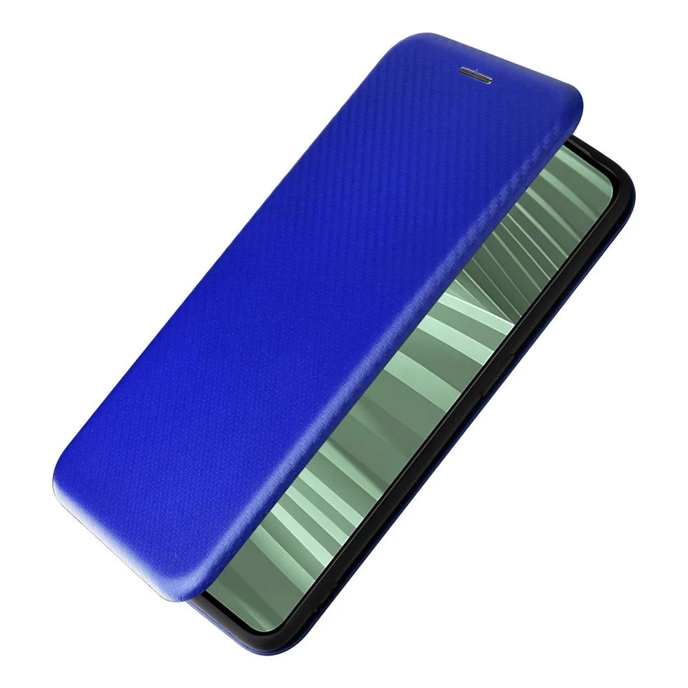 For Realme GT2 Pro 5G Carbon Fiber Texture Magnetic Auto Closure Leather Case Stand Cover - Blue - 4