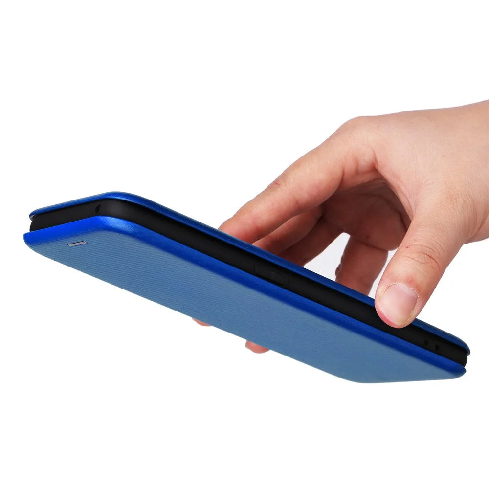 For Realme GT2 Pro 5G Carbon Fiber Texture Magnetic Auto Closure Leather Case Stand Cover - Blue - 5