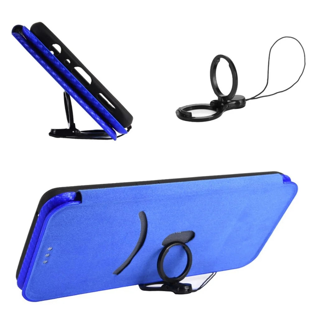 For Realme GT2 Pro 5G Carbon Fiber Texture Magnetic Auto Closure Leather Case Stand Cover - Blue - 6