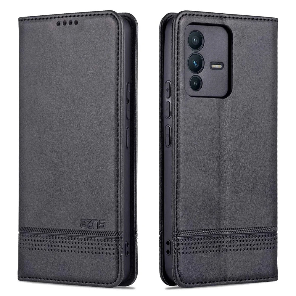AZNS for vivo S12/V23 5G PU Leather Wallet Case Stand Magnetic Auto-absorbed TPU Shockproof Interior Protective Cover - Black - 1