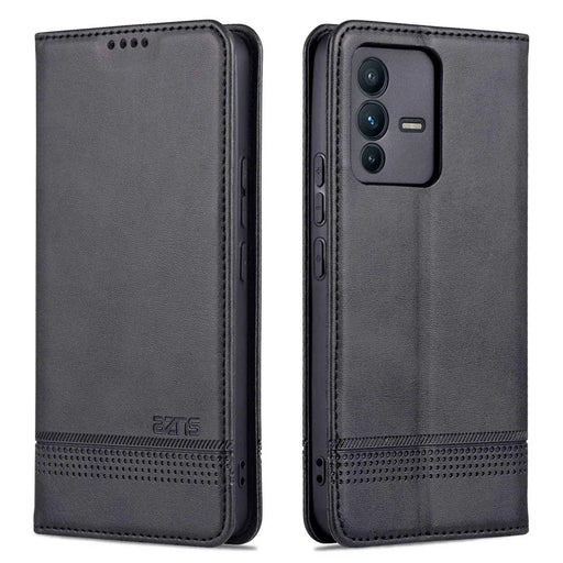 AZNS for vivo S12/V23 5G PU Leather Wallet Case Stand Magnetic Auto-absorbed TPU Shockproof Interior Protective Cover - Black - 1