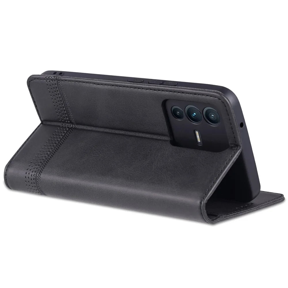 AZNS for vivo S12/V23 5G PU Leather Wallet Case Stand Magnetic Auto-absorbed TPU Shockproof Interior Protective Cover - Black - 4