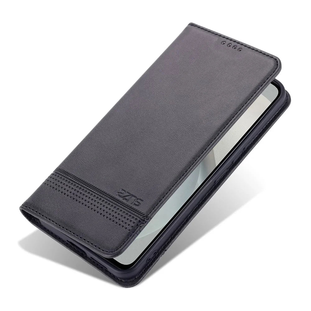 AZNS for vivo S12/V23 5G PU Leather Wallet Case Stand Magnetic Auto-absorbed TPU Shockproof Interior Protective Cover - Black - 5