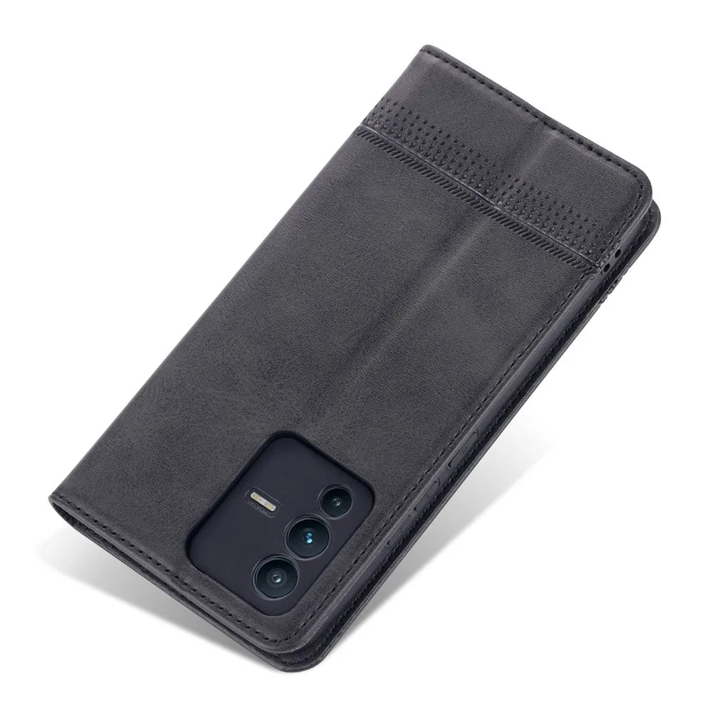 AZNS for vivo S12/V23 5G PU Leather Wallet Case Stand Magnetic Auto-absorbed TPU Shockproof Interior Protective Cover - Black - 7