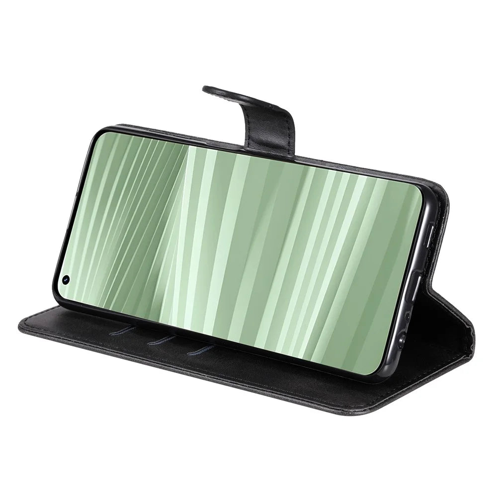 For Realme GT2 Pro PU Leather Zipper Flip Folio Wallet Case Magnetic Closure Stand Protective Cover - Black - 3