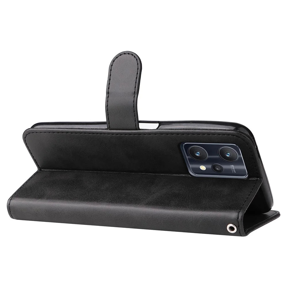 For Realme 9 Pro 5G / 9 5G / V25 Wallet Case PU Leather Magnetic Flip Zipper Stand Protective Phone Cover - Black - 4