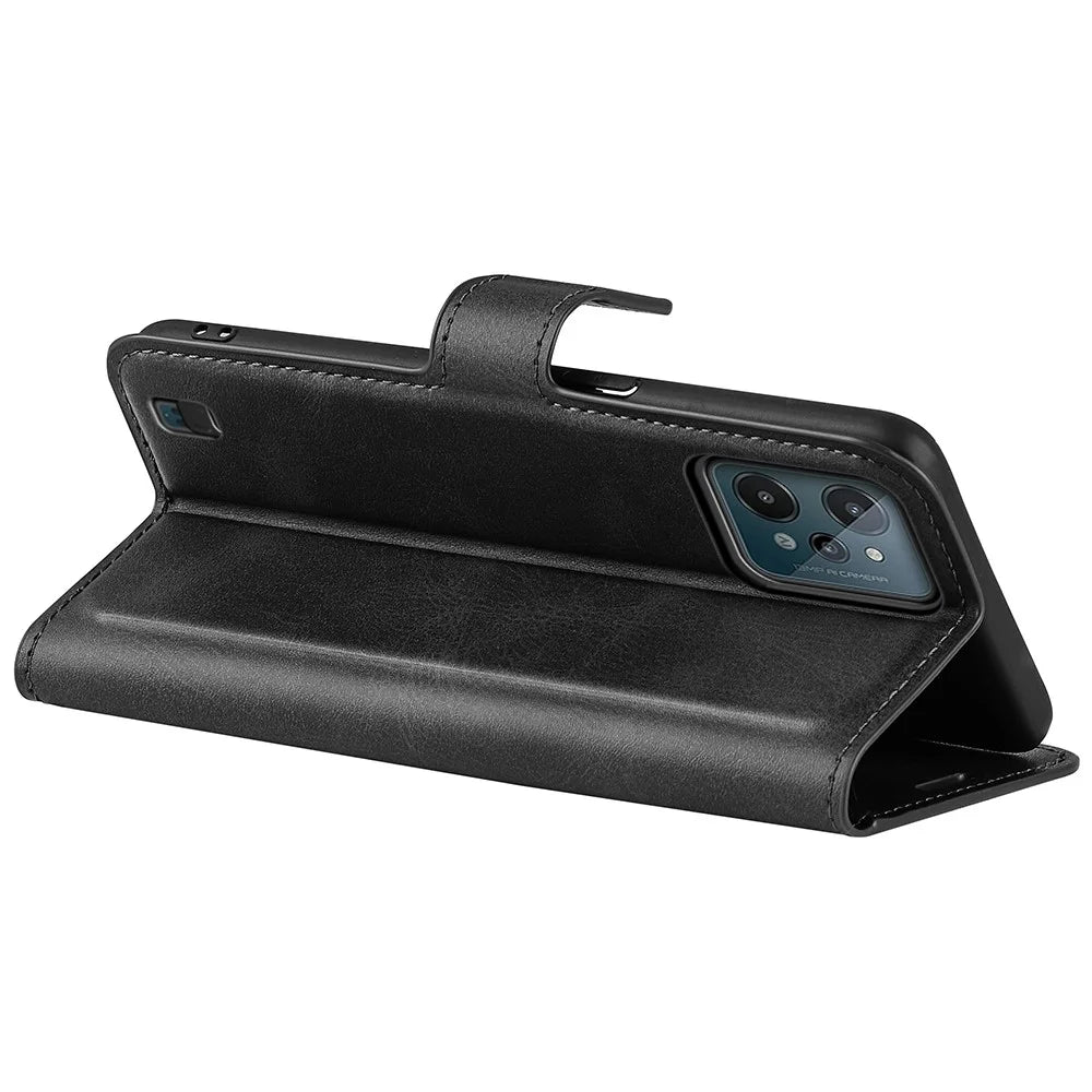 Textured PU Leather Stand Phone Case for Realme C31 4G, Square Magnetic Clasp Wallet Shell - Black - 4