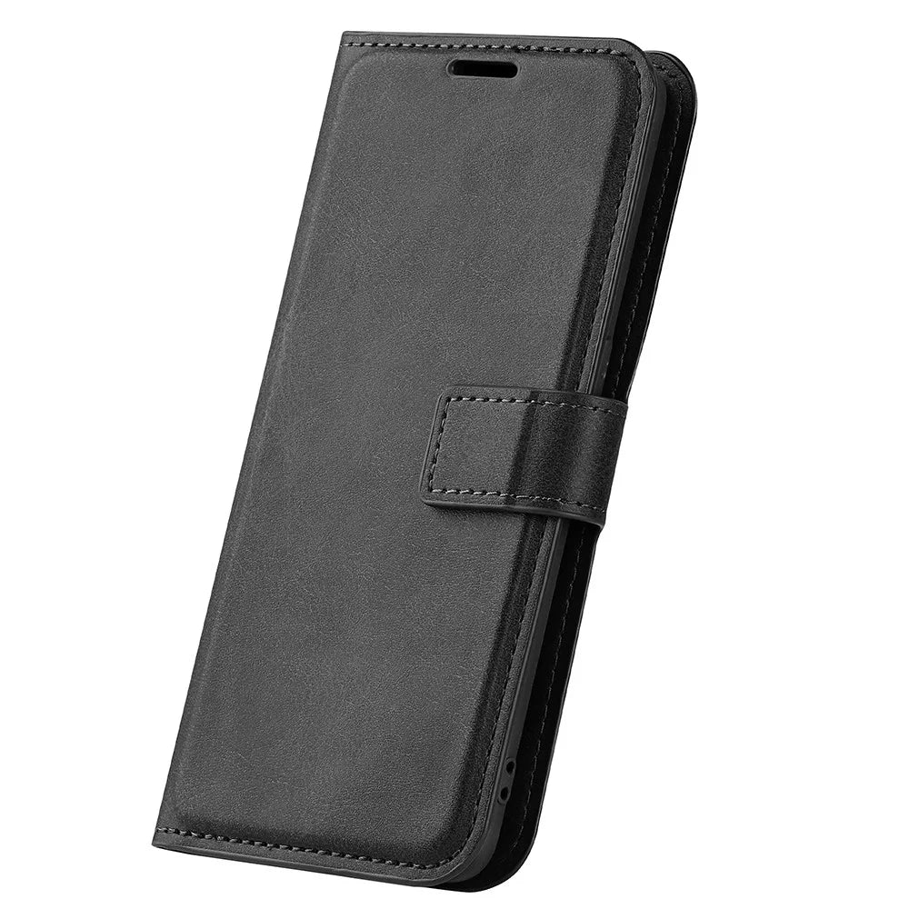 Textured PU Leather Stand Phone Case for Realme C31 4G, Square Magnetic Clasp Wallet Shell - Black - 6