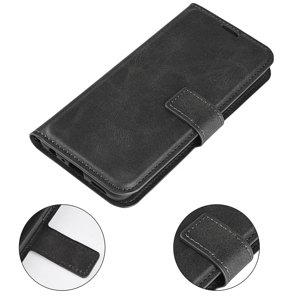 Textured PU Leather Stand Phone Case for Realme C31 4G, Square Magnetic Clasp Wallet Shell - Black - 7