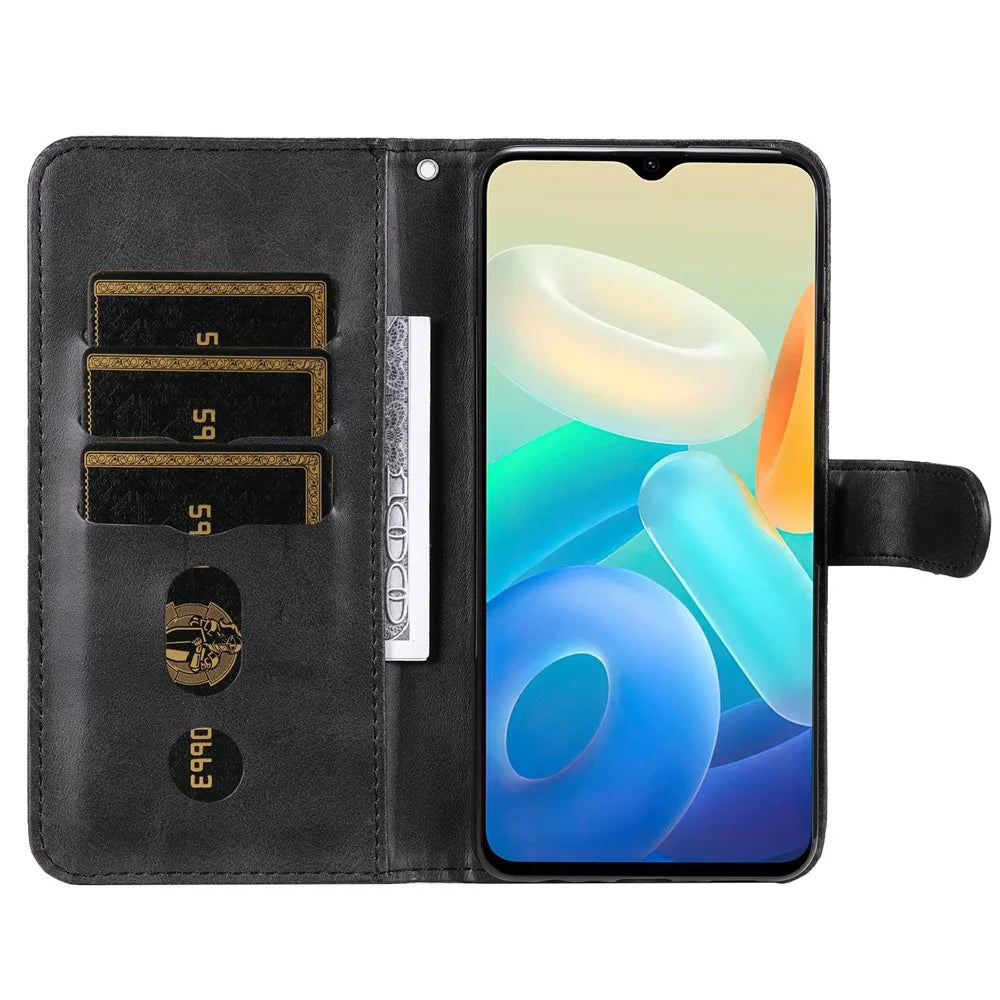 For vivo Y76 5G/Y76s Well-protected Anti-fall PU Leather Wallet Phone Cover Magnetic Closing Zipper Pocket Flip Case - Black - 2