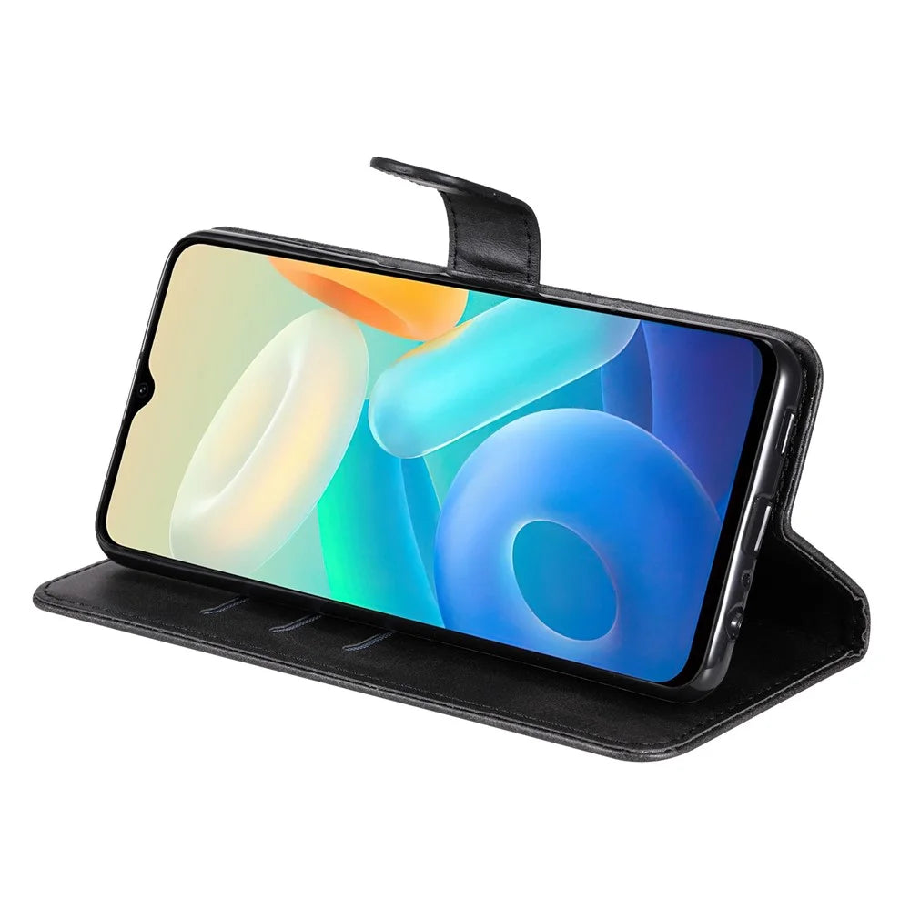 For vivo Y76 5G/Y76s Well-protected Anti-fall PU Leather Wallet Phone Cover Magnetic Closing Zipper Pocket Flip Case - Black - 3