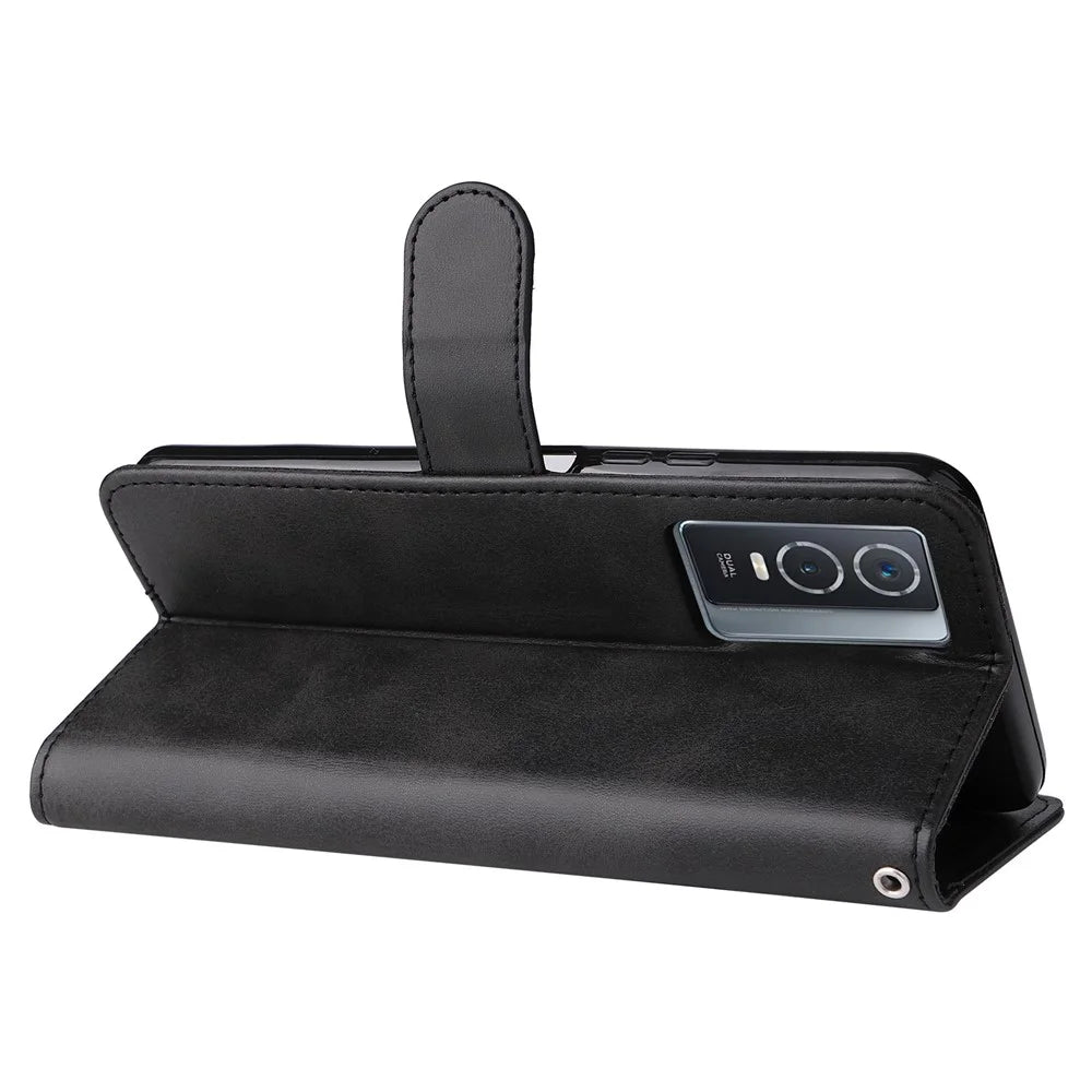 For vivo Y76 5G/Y76s Well-protected Anti-fall PU Leather Wallet Phone Cover Magnetic Closing Zipper Pocket Flip Case - Black - 4