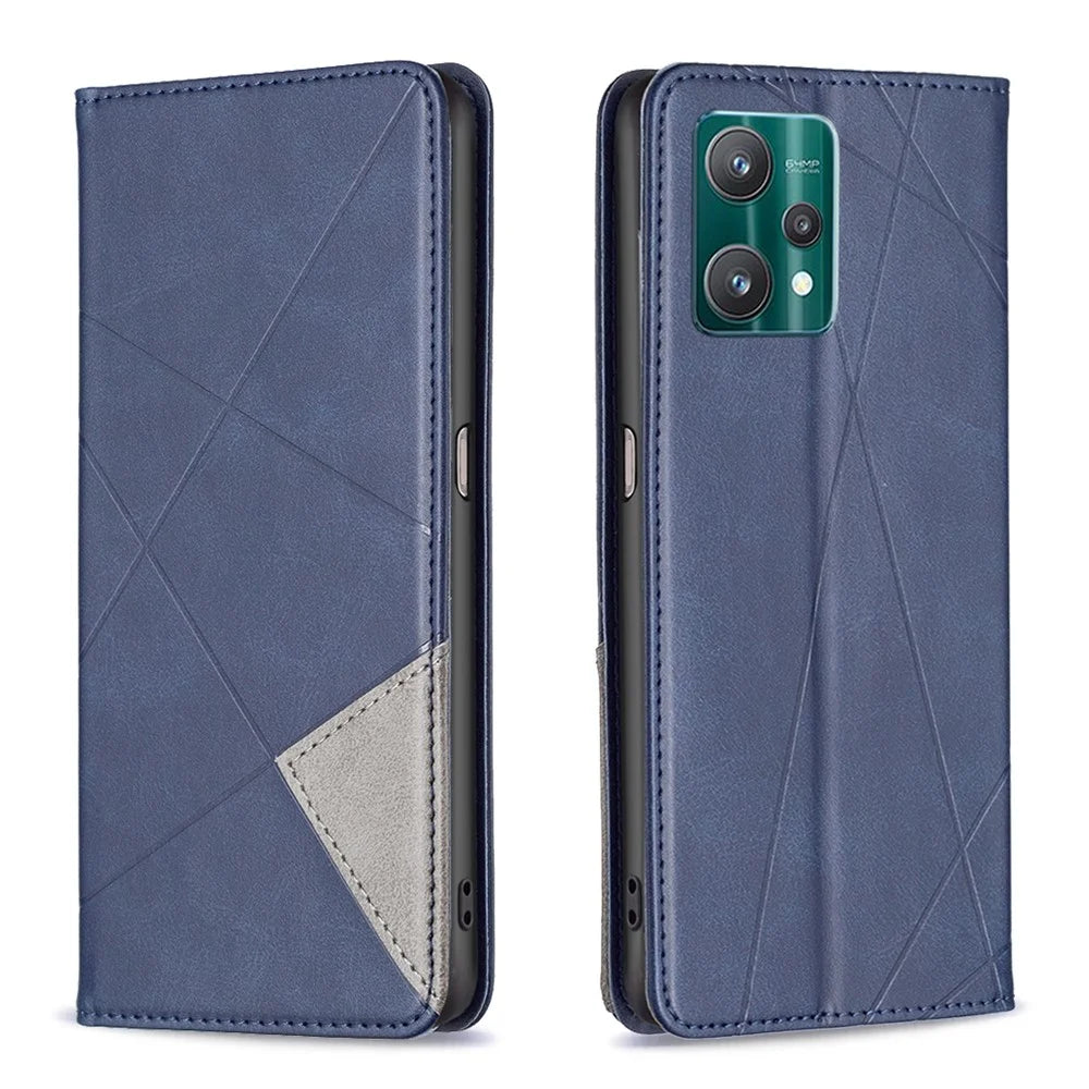 For Realme 9 Pro 5G / 9 5G / V25 Leather Case with Card Holder Imprinting Pattern Phone Stand Cover - Blue - 1