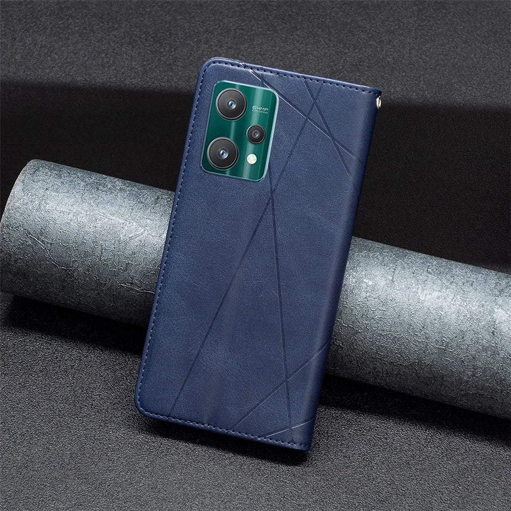 For Realme 9 Pro 5G / 9 5G / V25 Leather Case with Card Holder Imprinting Pattern Phone Stand Cover - Blue - 6