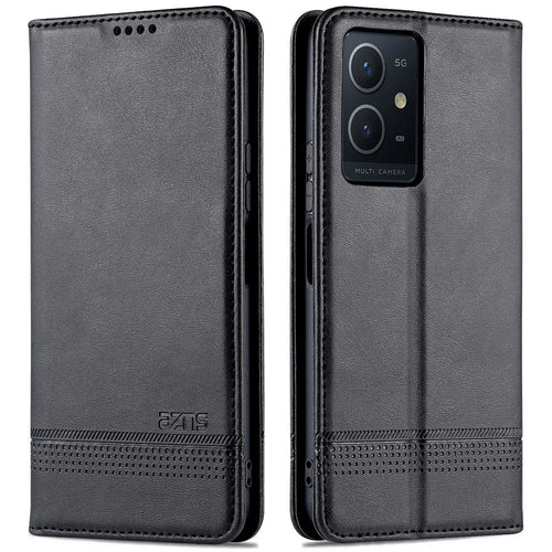 AZNS For vivo Y33s 5G/Y75 5G Magnetic Auto-absorbed PU Leather Wallet Foldable Stand Case Phone Cover - Black - 1