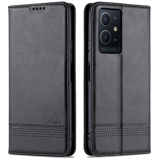 AZNS For vivo Y33s 5G/Y75 5G Magnetic Auto-absorbed PU Leather Wallet Foldable Stand Case Phone Cover - Black - 1