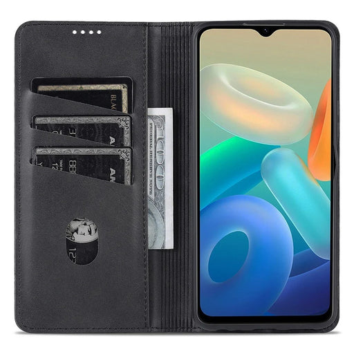 AZNS For vivo Y33s 5G/Y75 5G Magnetic Auto-absorbed PU Leather Wallet Foldable Stand Case Phone Cover - Black - 2