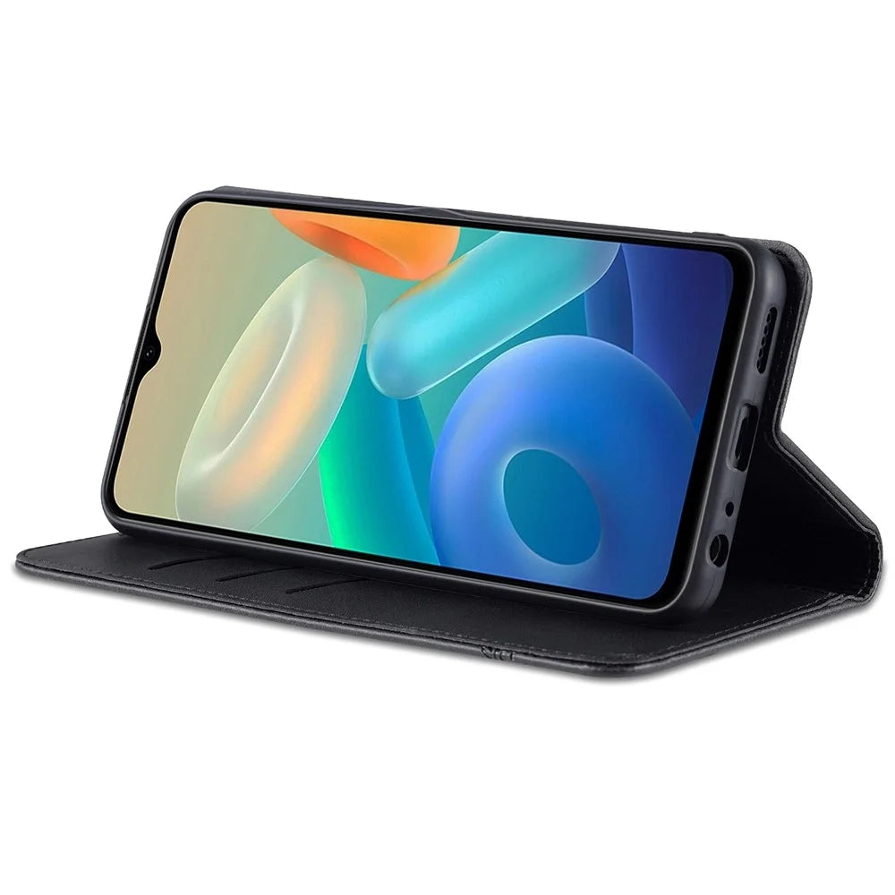 AZNS For vivo Y33s 5G/Y75 5G Magnetic Auto-absorbed PU Leather Wallet Foldable Stand Case Phone Cover - Black - 3