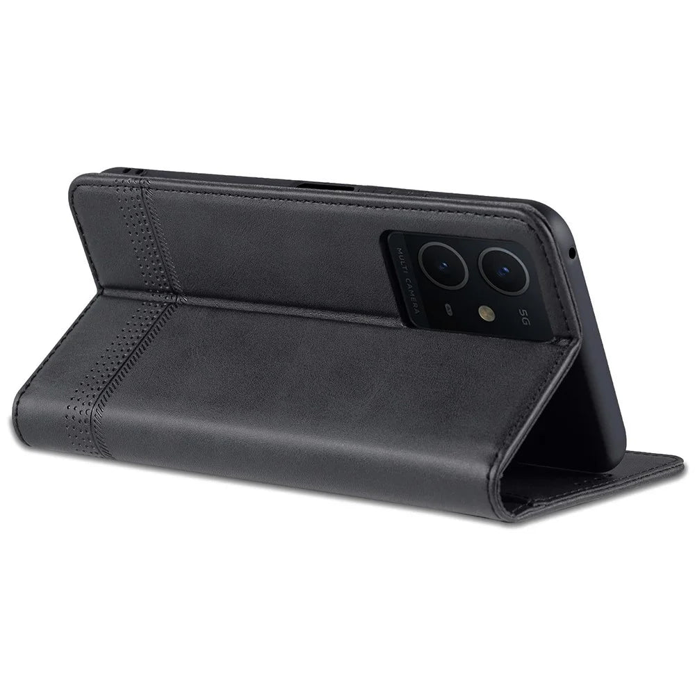 AZNS For vivo Y33s 5G/Y75 5G Magnetic Auto-absorbed PU Leather Wallet Foldable Stand Case Phone Cover - Black - 4