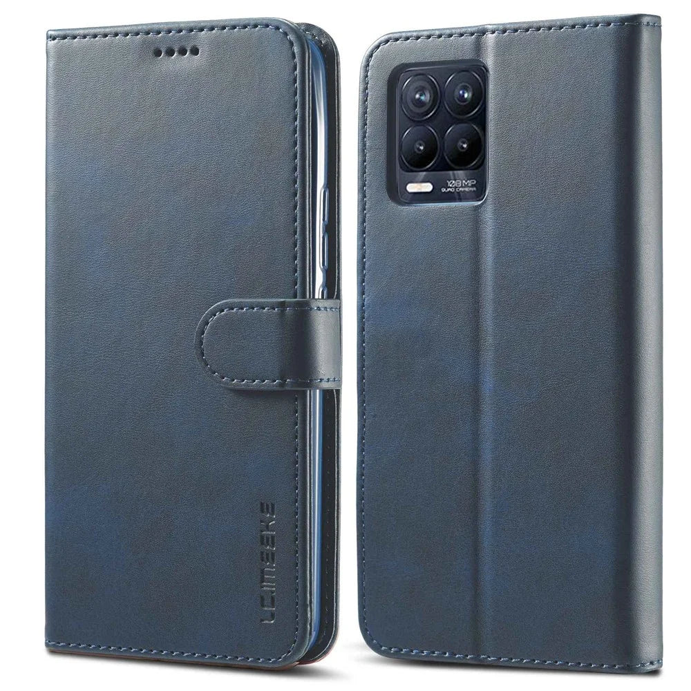 LC.IMEEKE For Realme 8 5G/9 5G/9 Pro 5G/V13 5G/Q3 5G/Q3i 5G PU Leather Flip Wallet Case Stand Shockproof TPU Inner Shell Phone Cover - Blue - 1