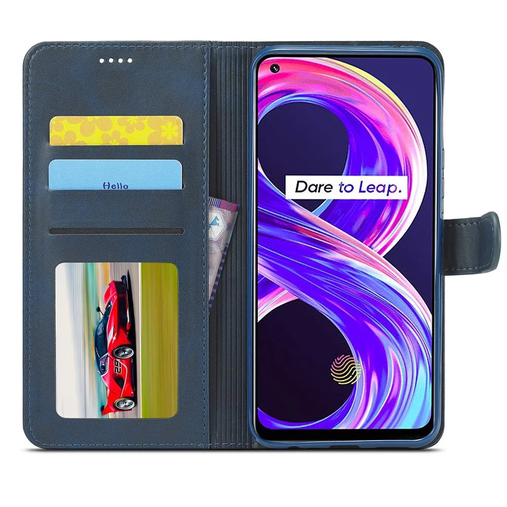 LC.IMEEKE For Realme 8 5G/9 5G/9 Pro 5G/V13 5G/Q3 5G/Q3i 5G PU Leather Flip Wallet Case Stand Shockproof TPU Inner Shell Phone Cover - Blue - 3