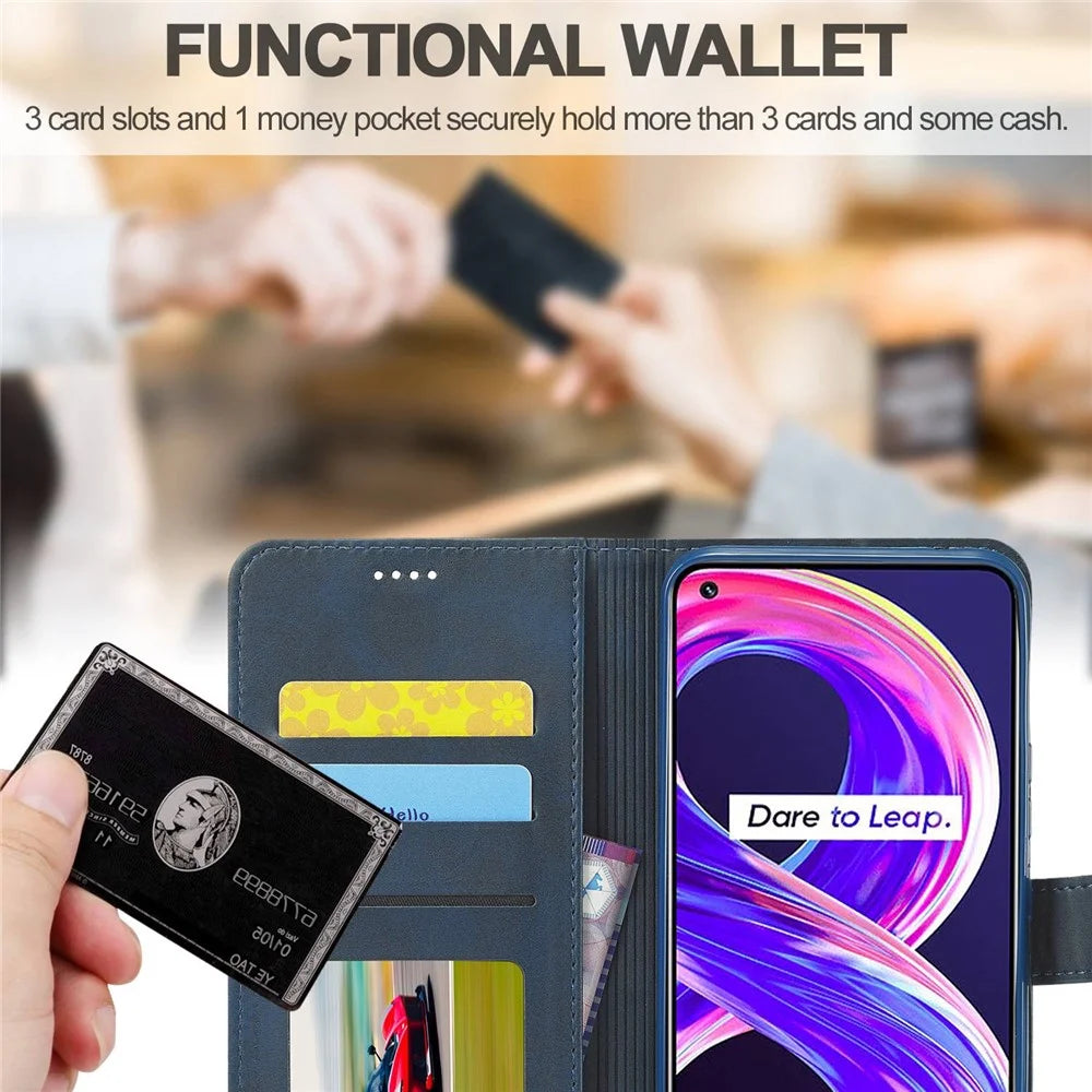 LC.IMEEKE For Realme 8 5G/9 5G/9 Pro 5G/V13 5G/Q3 5G/Q3i 5G PU Leather Flip Wallet Case Stand Shockproof TPU Inner Shell Phone Cover - Blue - 4